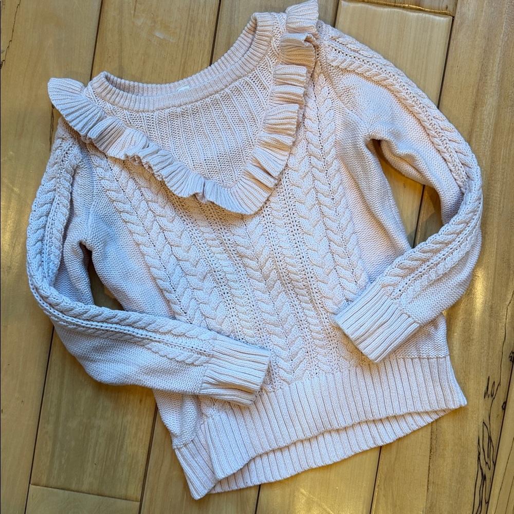 GAP kids Light Pink Cable Knit Sweater with Ruffle neck size 6-7